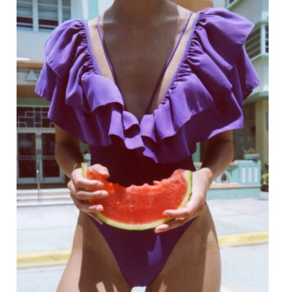 {Zara} Brand New Purple Ruffle One Piece Swimsuit